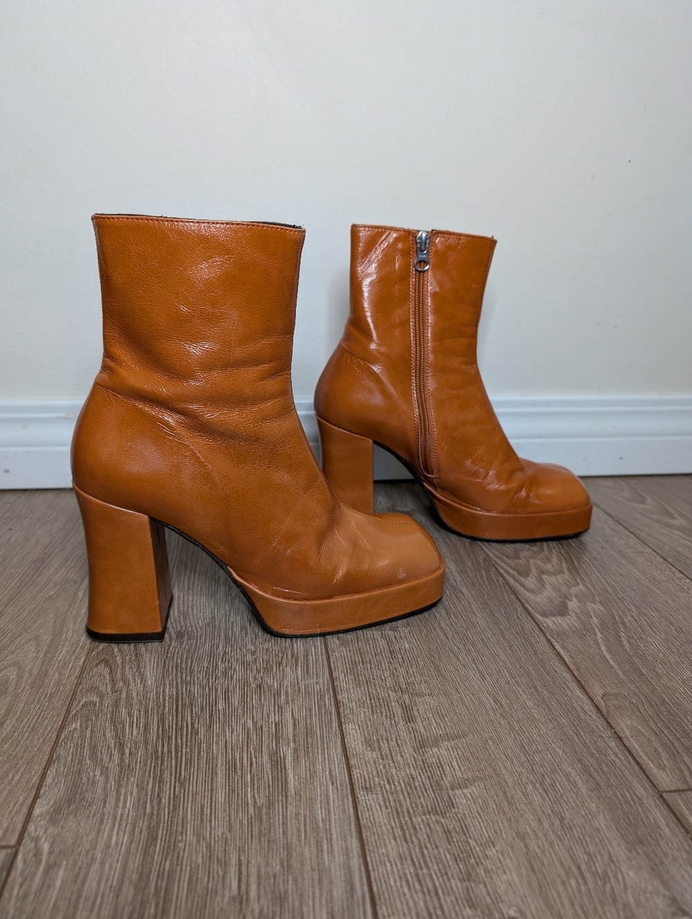 Burnt Orange Platform Block Heel Ankle Boots - Women's
